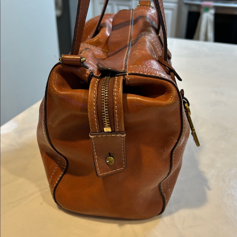 Fossil Emma Tan Leather Satchel Vintage No Crossbody Strap, EUC, Caramel Color - Picture 3 of 10